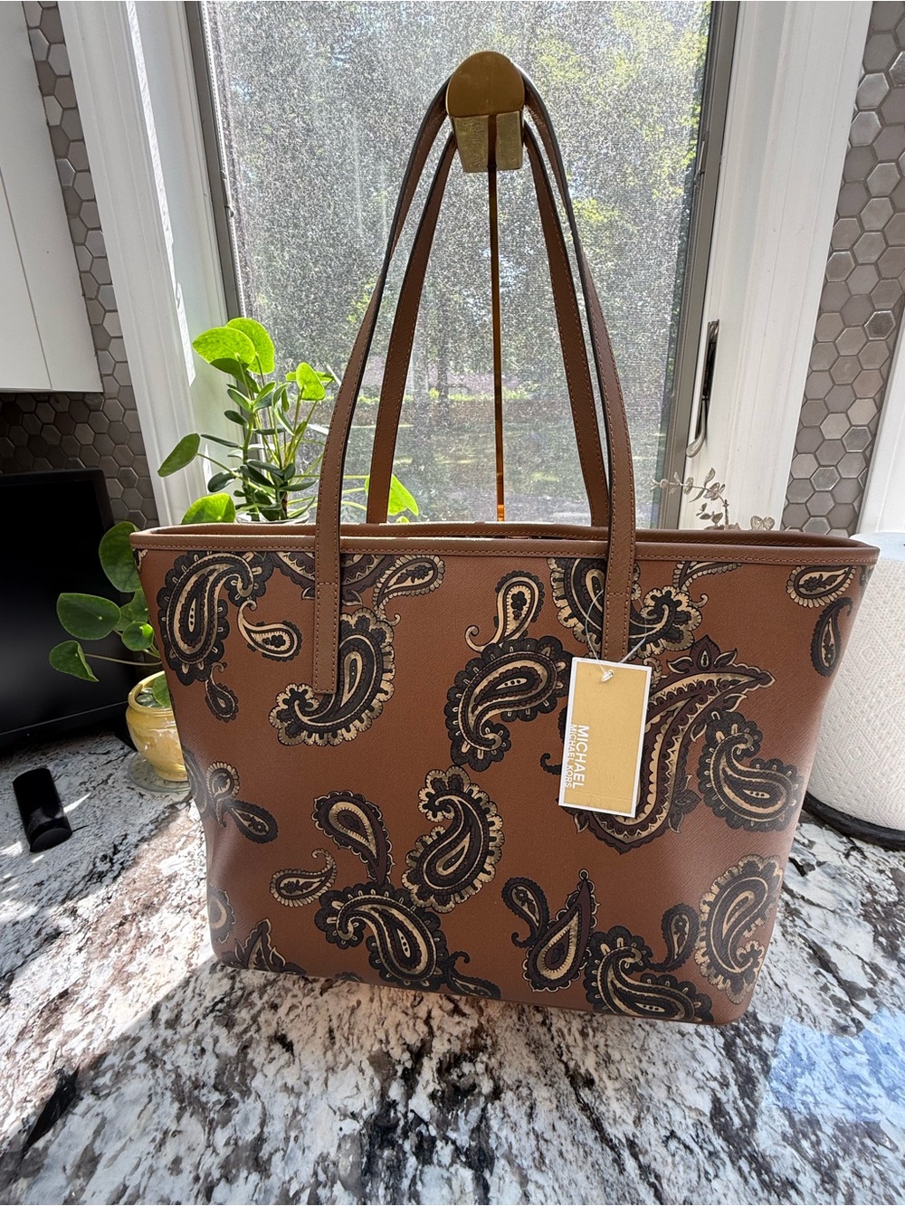 Michael Kors Brown Paisley Tote Bag - Picture 2 of 7